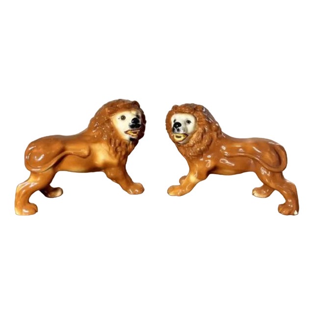 Large Victorian Staffordshire Lions, 1880s, Set of 2 For Sale