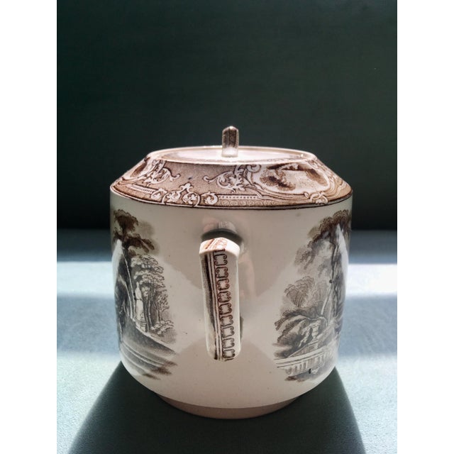 Ceramic Early 20th Century Castle Scene Brown Transfer-Ware Sugar Canister For Sale - Image 7 of 13