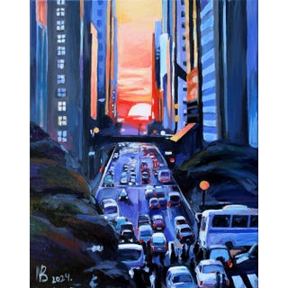 "Sunset on 42nd Street" Oil Painting by Natalia Bessonova For Sale