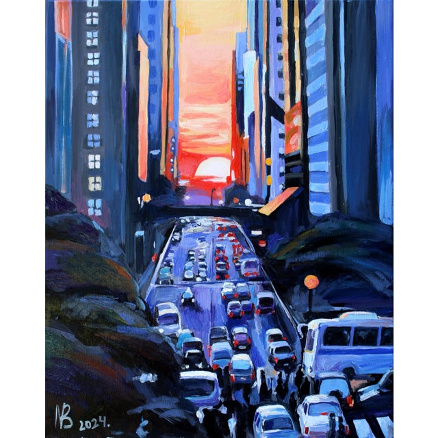 "Sunset on 42nd Street" Oil Painting by Natalia Bessonova For Sale