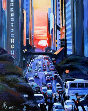 "Sunset on 42nd Street" Oil Painting by Natalia Bessonova