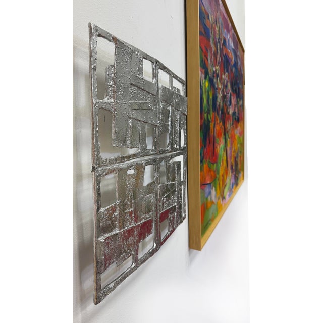 Abstract Abstract Vintage Brutalist Cast Metal Wall Sculptures, Pair For Sale - Image 3 of 10