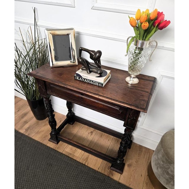 Antique Italian Carved Wood Wall Console Side Table, 1890s For Sale - Image 4 of 9