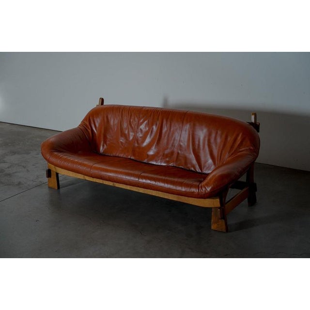 Rustic Oak and Leather 3-Seater Sofa, France, 1970s For Sale - Image 9 of 12
