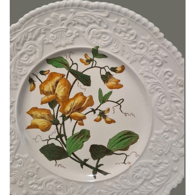 Vintage Cauldon England Porcelain Embossed Border Floral Sweet Pea Platter For Sale - Image 6 of 11