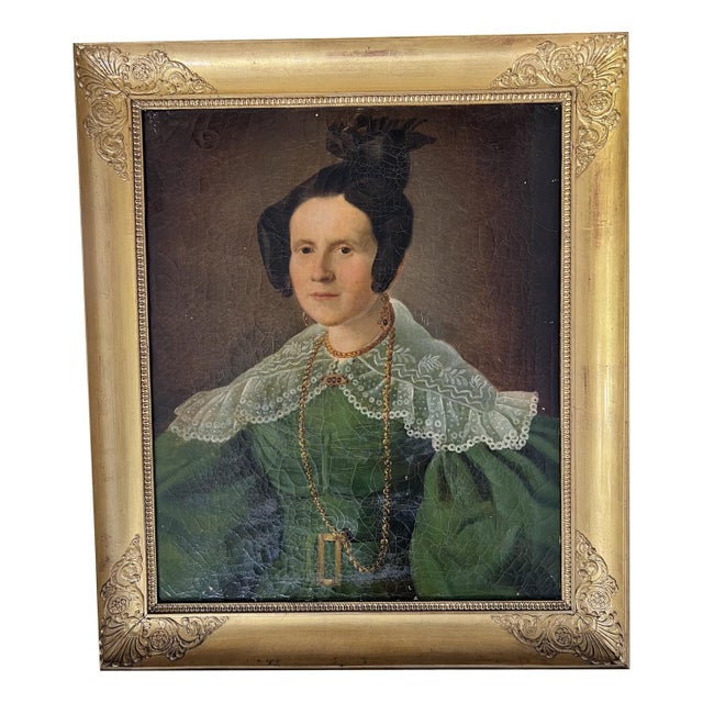 Captain's Wife Portrait, 1800s, Oil on Canvas For Sale - Image 14 of 14