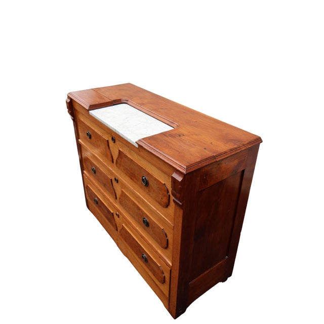 Late 19th-Century Victorian Burl-Wood, Oak & Marble Washstand Chest, C. 1890 For Sale - Image 9 of 18