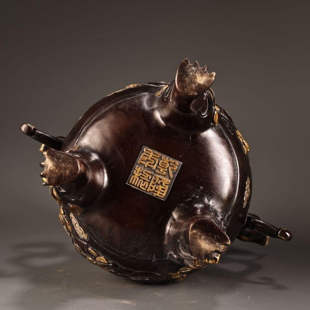 Metal Late 20th Century Gilt Bronze Censer With Laughing Buddha and Guardian Lion Finial For Sale - Image 7 of 10