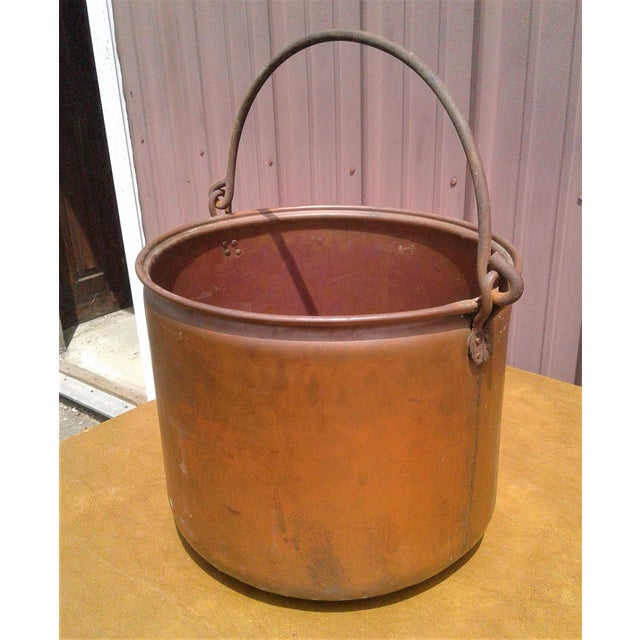 1900 - 1909 Antique Primitive Copper Kettle or Bucket W Steel Bail Handle For Sale - Image 5 of 12