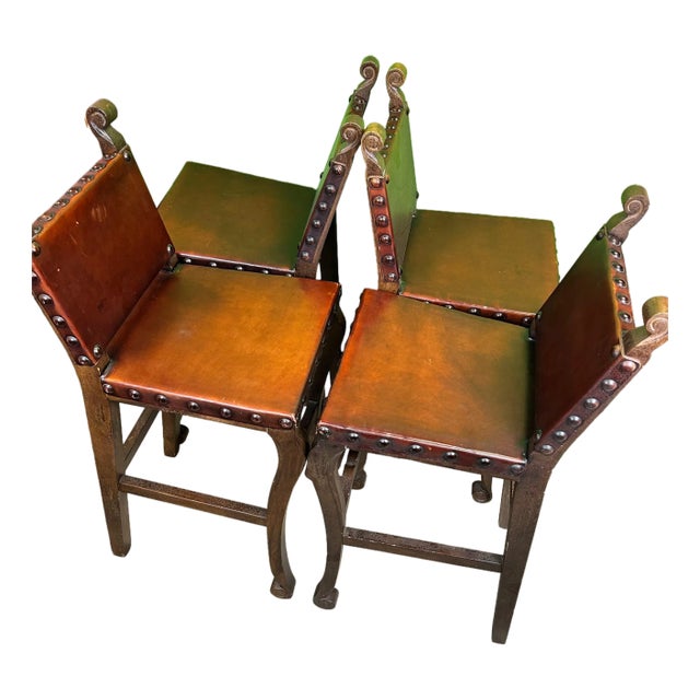 1980s Lorts Brand Leather Bar Stools - Set of 4 For Sale