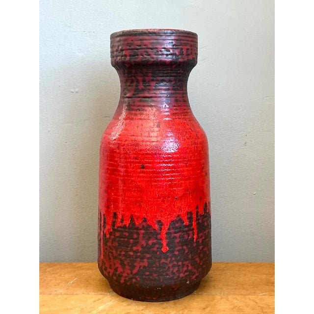Vintage West German Red Drip Glaze Ceramic Vase For Sale In West Palm - Image 6 of 13
