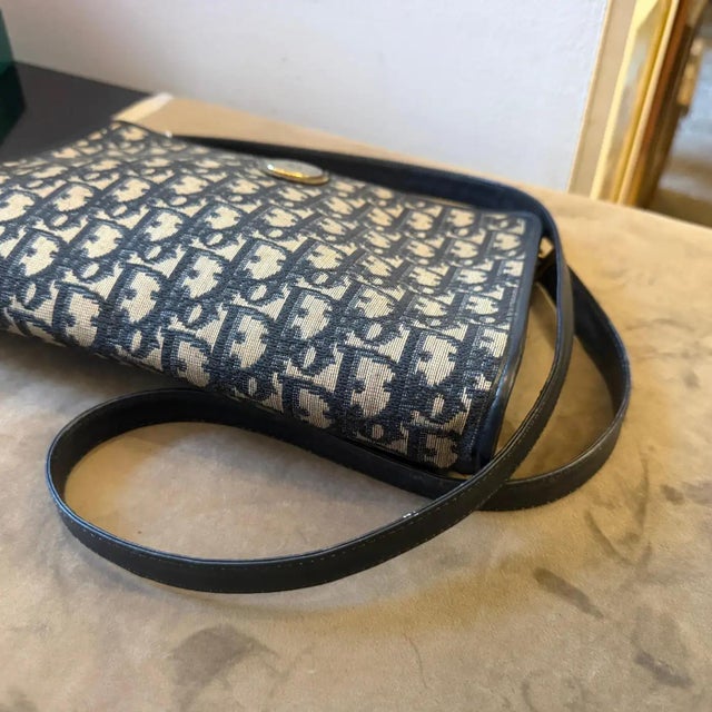 1980s Vintage Trotter Blue Canvas and Blue Leather Christian Dior Crossbody Bag For Sale - Image 9 of 17