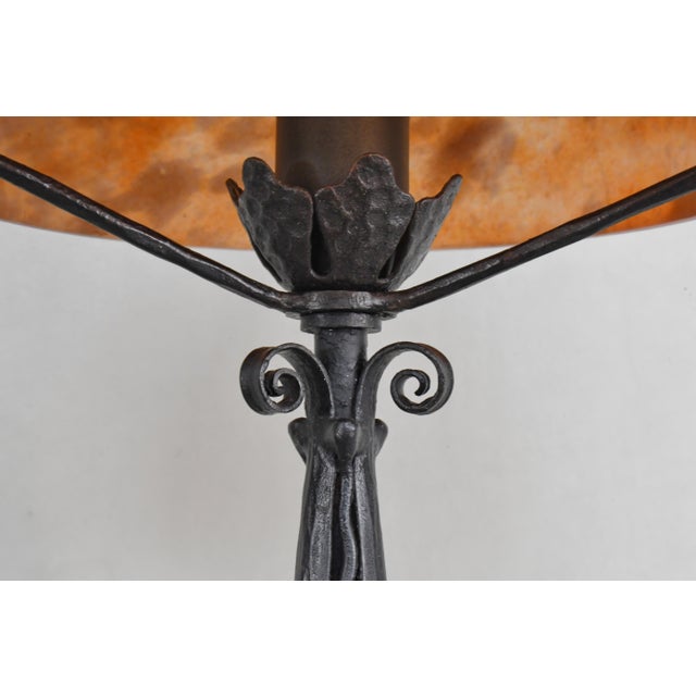 1920s French Art Deco Daum Table Lamp - Burned Orange Mottled Glass & Wrought Iron For Sale - Image 9 of 11