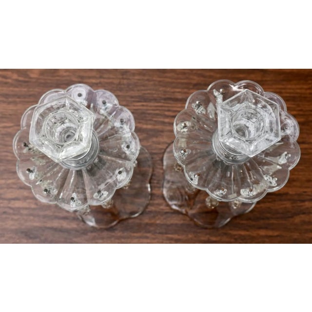 Vintage (1970's) Pair of Candle Holders have an Art Nouveau Style. Made of Crystal with Hanging Prisms. The Measurements:...