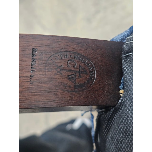 Blue Late 20th Century Stickley Mahogany Williamsburg Hepplewhite Mahogany Wingback Chair Schumacher Fabric For Sale - Image 8 of 11