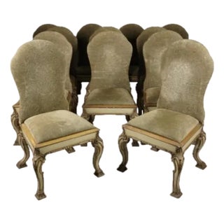 1980s Set of 8 Italian Rococo-Style Painted Dining Chairs From the Estate of Larry King For Sale