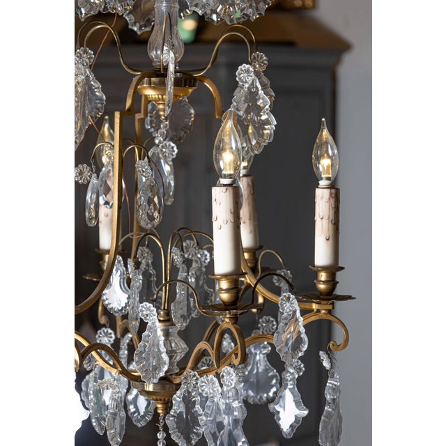 Metal French Six-Light 1890s Crystal Chandelier with Brass Armature and Pendeloques For Sale - Image 7 of 12