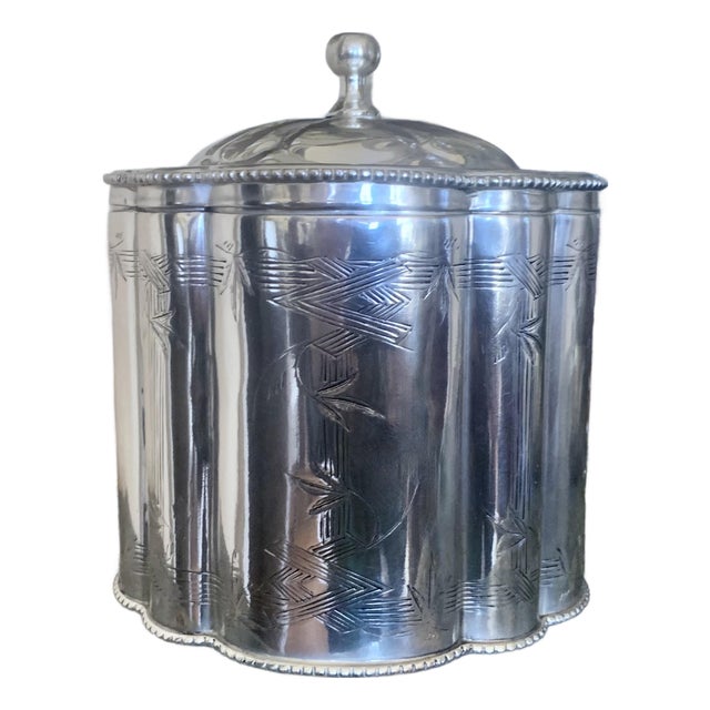 English Silver Plate Biscuit Box With Bamboo Engraving For Sale
