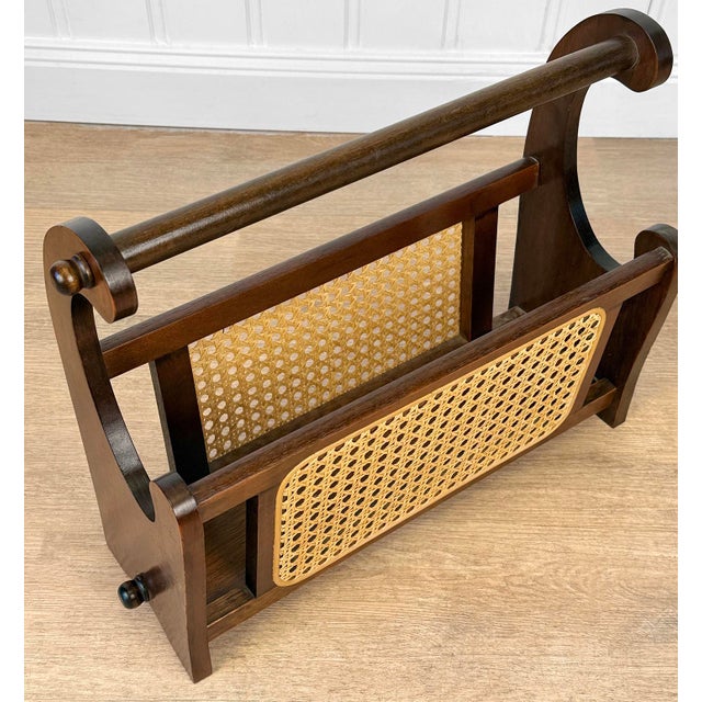 Brown Vintage 1970s Coastal Wicker & Wood Vinyl Record Caddy Magazine Rack For Sale - Image 8 of 11