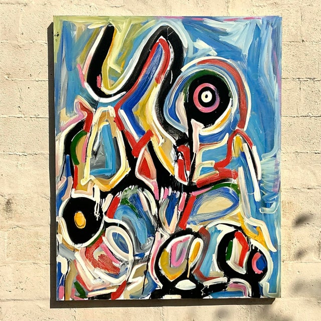 Vintage Boho Monumental Abstract Oil on Canvas For Sale In West Palm - Image 6 of 12