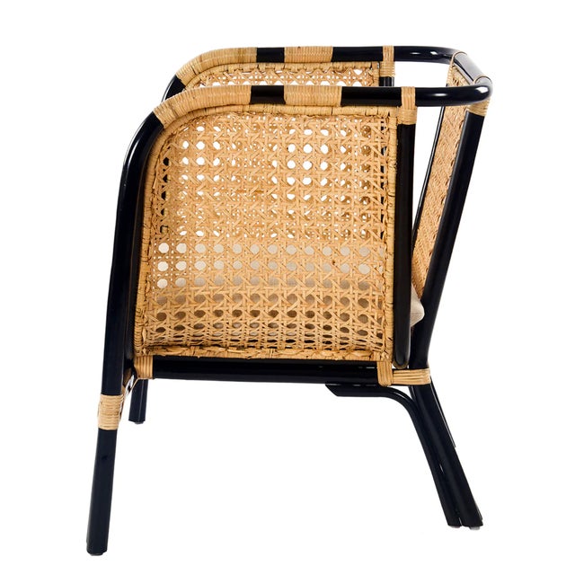 Matthew Izzo Home Quay Black Bamboo and Rattan Lounge Chair With Cushion For Sale - Image 4 of 7