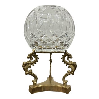 Vintage Brass Dragon Orb Stand With Decorative Glass Bowl For Sale