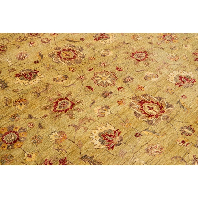 Gold Modern Handmade Wool Rug in Gold With Floral Design For Sale - Image 8 of 9