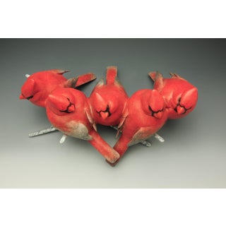 House of Cards by Jeremy Bradshaw | Bronze sculpture of five red cardinals on a branch For Sale