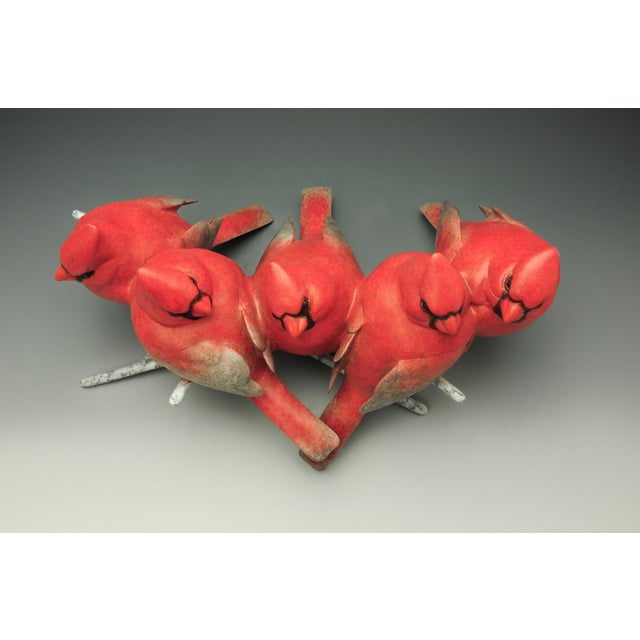 House of Cards by Jeremy Bradshaw | Bronze sculpture of five red cardinals on a branch For Sale