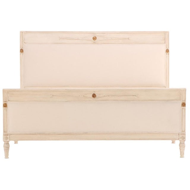 Traditional A French Directoire Style Painted and Carved Queen Bed, C. 1950. For Sale - Image 3 of 10
