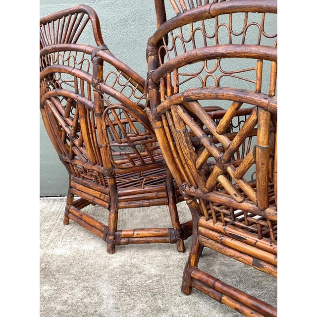 Wood Vintage High Back Brighton Rattan Lounge Chairs - A Pair For Sale - Image 7 of 13