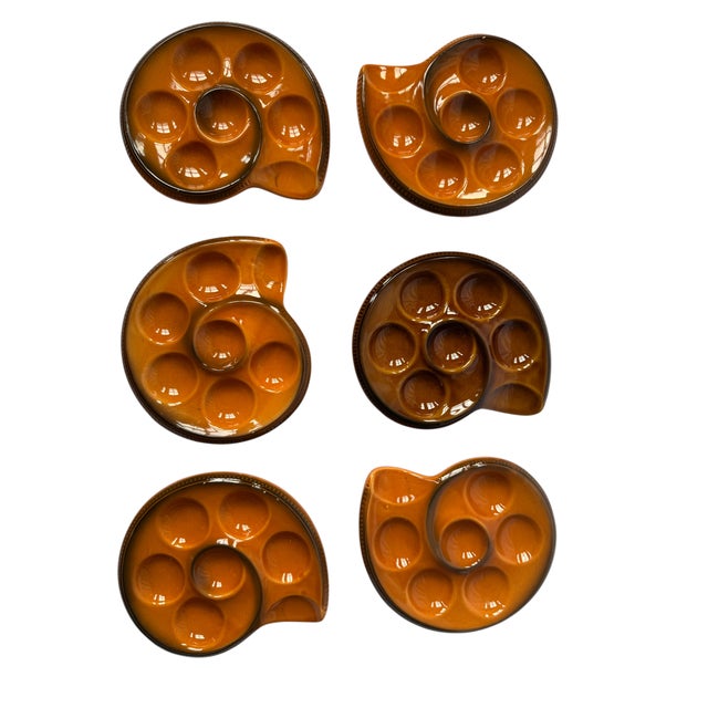 Amber Vintage Honey Amber Majolica Escargot Plates / Dishes – Set of 6 For Sale - Image 8 of 9