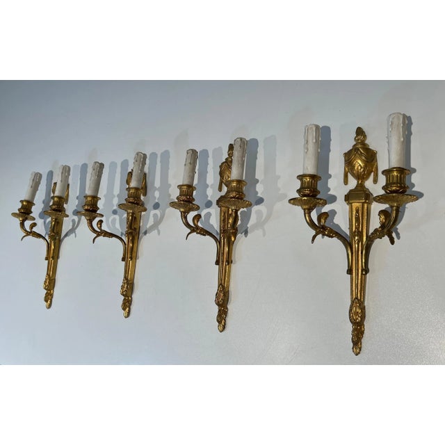 French 1940 Louis XVI Style Bronze Wall Sconces - Set of 4 For Sale - Image 3 of 12