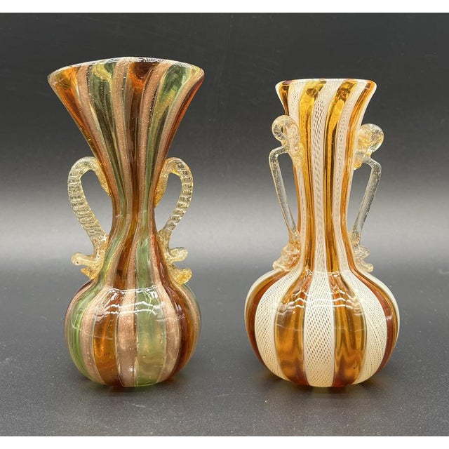 Antique Salviati Filigree Murano Glass Miniature Vases, 1900s, Set of 2 For Sale - Image 13 of 13