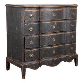 18th Century Black Painted Oak Rococo Chest of Drawers From Denmark For Sale