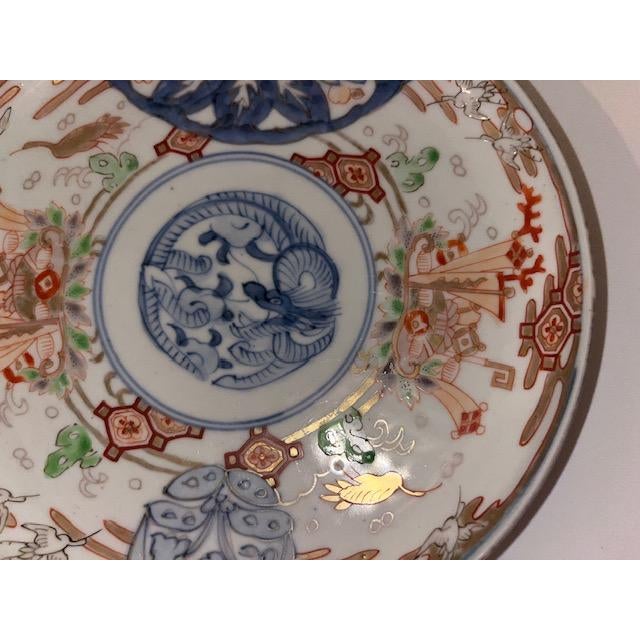 Antique Colored Japanese Plates - 6 - Blue & White, Burgundy, Light Green and Gold For Sale - Image 9 of 18
