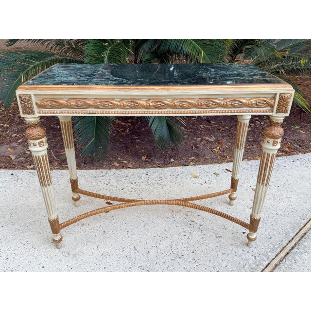 Parcel Gilt and Paint Marble Top Louis XVI Style Console Table For Sale - Image 17 of 17