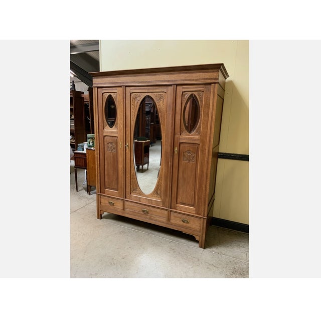 Antique Art Nouveau Wardrobe in Oak, 1910 For Sale - Image 10 of 11