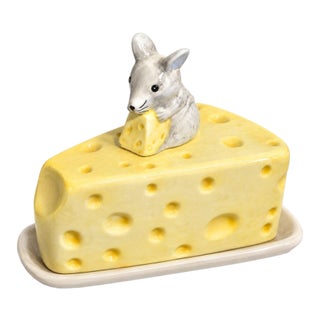 Vintage Ceramic Mouse & Swiss Cheese Covered Cheese Dish For Sale