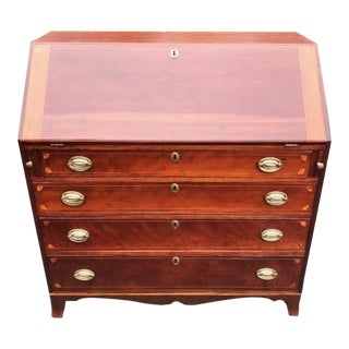 Early 19th Century Antique Inlaid Cherry Federal Period Slant Front Desk For Sale