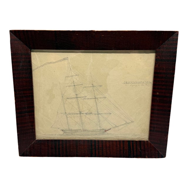 "Ship Griffin, Boston — Lying at San Francisco" Pencil Drawing Circa 1850 For Sale