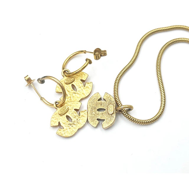 Chanel Chanel Vintage Gold Plated Popped CC Earrings Bracelet Set - 3 Pieces For Sale - Image 4 of 5