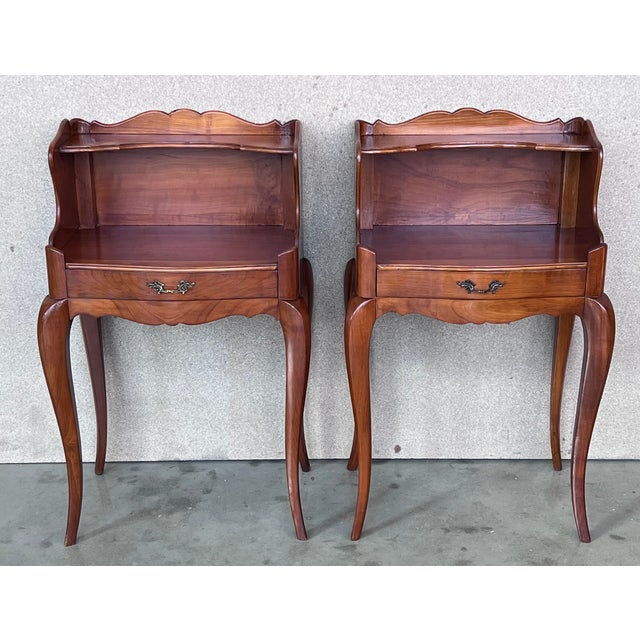 1910s 20th Pair of French Nightstands Tables With Drawer and Open Shelf For Sale - Image 5 of 12
