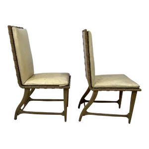 Pair of Harold Schwartz for Romweber Mid Century Oak Dining Side Chairs