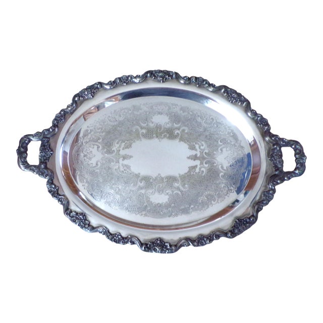 Mid 20th Century Four-Footed Silver Plated Oval Tray with Handles by Poole For Sale