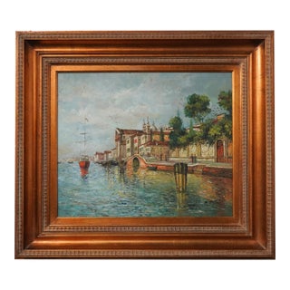 Z. Sita Artist Signed European Coastal Oil Painting on Canvas For Sale