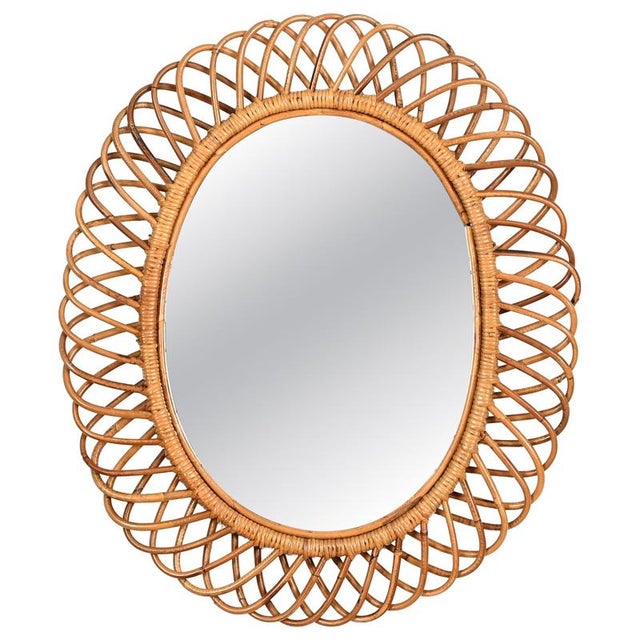 Large Oval Mirror in Bamboo, Rattan and Wicker by Franco Albini, Italy, 1970s For Sale - Image 11 of 11