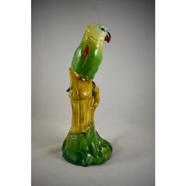 French Delphin Massier Parrot on Bamboo Double Vase, Signed For Sale - Image 9 of 15