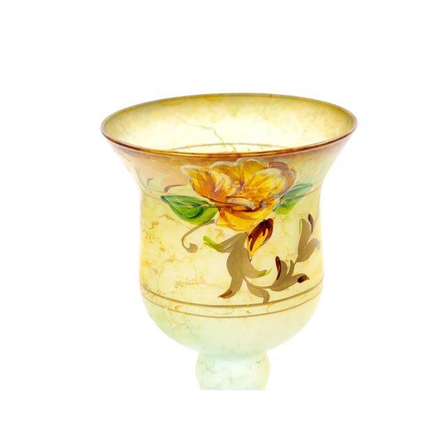 Gold Pair of Mid-Century Modern Italian Venetian Art Glass Gilt & Painted Candlestick For Sale - Image 8 of 13