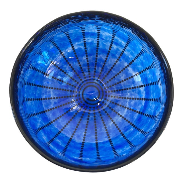 1980s Cobalt Art Glass Centerpiece Bowl by Ian Forbes, Signed For Sale